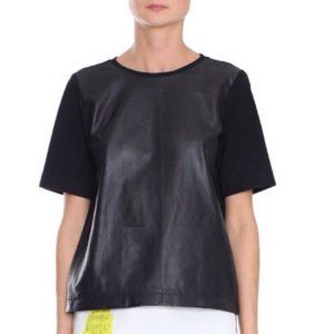 NWT Tibi Black Perforated Leather Short Sleeve Top